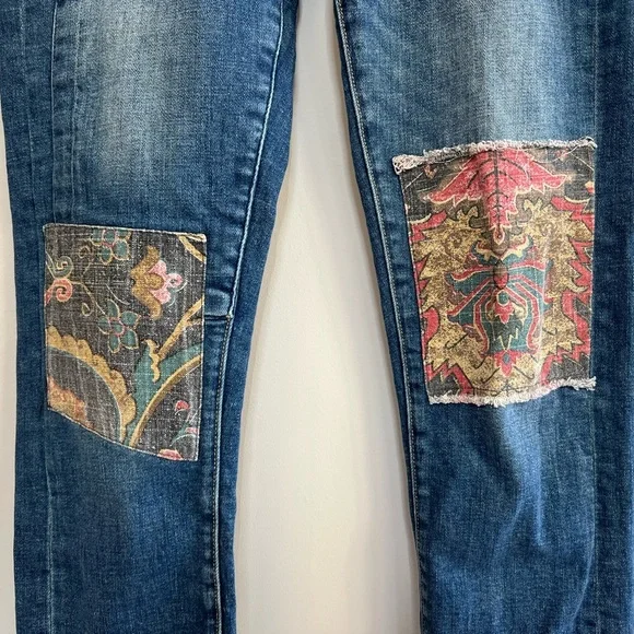 Pilcro Anthropologie Tapestry Patchwork Mid-Rise Slim Boyfriend Jeans, 27 - Picture 6 of 14